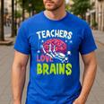 Teachers Love Brains Skeleton Halloween Teacher Funny Men's Casual T-Shirt Royal Blue