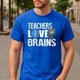 Teachers Love Brains Zombie Halloween Hilarious Men's Casual T-Shirt Royal Blue