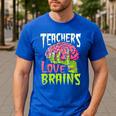 Teachers Love Brains Zombie Teacher Halloween Zombies Men's Casual T-Shirt Royal Blue