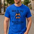 This Is My Tired Teacher Costume Skull Halloween Messy Bun Men's Casual T-Shirt Royal Blue This Is My Tired Teacher Costume Skull Halloween Messy Bun Men's Casual T-Shirt Royal Blue