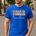 Toddler Teacher Retro Groovy Women Happy First Day Of School Men's Casual T-Shirt Royal Blue
