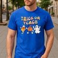 Trick Or Teach Candy Corn Pumpkin Ghost Teacher Men's Casual T-Shirt Royal Blue Trick Or Teach Candy Corn Pumpkin Ghost Teacher Men's Casual T-Shirt Royal Blue