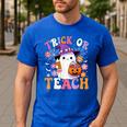 Trick Or Teach Groovy Teacher Ghost Halloween Teacher Men's Casual T-Shirt Royal Blue Trick Or Teach Groovy Teacher Ghost Halloween Teacher Men's Casual T-Shirt Royal Blue
