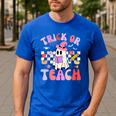 Trick Or Teach Halloween Teacher Floral Ghost Groovy Men's Casual T-Shirt Royal Blue