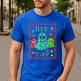Trick Or Teach Neon Ghost Flower Teacher Spooky Halloween Men's Casual T-Shirt Royal Blue