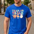 Trick Or Teach Pumpkin Candy Corn Ghost Halloween Teacher Men's Casual T-Shirt Royal Blue Trick Or Teach Pumpkin Candy Corn Ghost Halloween Teacher Men's Casual T-Shirt Royal Blue
