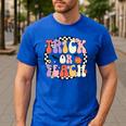 Trick Or Teach Retro Groovy Halloween Teacher Men's Casual T-Shirt Royal Blue Trick Or Teach Retro Groovy Halloween Teacher Men's Casual T-Shirt Royal Blue