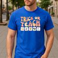 Trick Or Teach With Symbols Special Education Teacher Spooky Men's Casual T-Shirt Royal Blue Trick Or Teach With Symbols Special Education Teacher Spooky Men's Casual T-Shirt Royal Blue