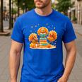 Turkey Read Books Reading Fall Thanksgiving Teacher Men's Casual T-Shirt Royal Blue