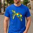 Turtle Puzzle Pieces For Autism Awareness Kids Women Teacher Men's Casual T-Shirt Royal Blue