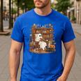 Vintage Ghost Book Reading Pumpkin Gothic Halloween Teachers Men's Casual T-Shirt Royal Blue Vintage Ghost Book Reading Pumpkin Gothic Halloween Teachers Men's Casual T-Shirt Royal Blue