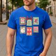 Vintage Preppy Very Merry Teacher Santa Stamps Christmas Men's Casual T-Shirt Royal Blue Vintage Preppy Very Merry Teacher Santa Stamps Christmas Men's Casual T-Shirt Royal Blue