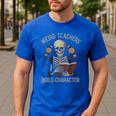 Weird Teachers Build Character Skeleton Book Halloween Women Men's Casual T-Shirt Royal Blue Weird Teachers Build Character Skeleton Book Halloween Women Men's Casual T-Shirt Royal Blue