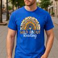 Wild About Reading Teacher Back To School Leopard Rainbow Men's Casual T-Shirt Royal Blue