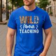 Wild About Teaching Teacher Lover Animals Leopard Zebra Men's Casual T-Shirt Royal Blue