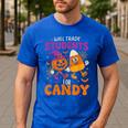Will Trade Students For Candy Shirt Fun Candy Corn Teacher Men's Casual T-Shirt Royal Blue Will Trade Students For Candy Shirt Fun Candy Corn Teacher Men's Casual T-Shirt Royal Blue