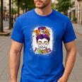 Witchy Teacher Halloween Messy Bun Teacher Bleached Men's Casual T-Shirt Royal Blue Witchy Teacher Halloween Messy Bun Teacher Bleached Men's Casual T-Shirt Royal Blue