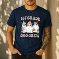 1st Grade Boo Crew Groovy Halloween Floral Ghost Kid Teacher Men's Casual T-Shirt Navy 1st Grade Boo Crew Groovy Halloween Floral Ghost Kid Teacher Men's Casual T-Shirt Navy