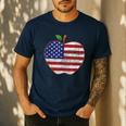 American Flag Teachers Students Apple 4th Of July Vintage Men's Casual T-Shirt Navy American Flag Teachers Students Apple 4th Of July Vintage Men's Casual T-Shirt Navy