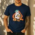 Art Teacher Painting Brushes Retro Pumpkin Ghost Artist Men's Casual T-Shirt Navy Art Teacher Painting Brushes Retro Pumpkin Ghost Artist Men's Casual T-Shirt Navy