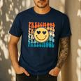 Back To School Groovy Smile Preschool Teachers Students Kids Men's Casual T-Shirt Navy