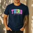Back To School Neon Checkered Third Grade Colorful Teacher Men's Casual T-Shirt Navy Back To School Neon Checkered Third Grade Colorful Teacher Men's Casual T-Shirt Navy