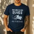 Blues Music Band Lover Vintage Guitar Teacher Blues Men's Casual T-Shirt Navy Blues Music Band Lover Vintage Guitar Teacher Blues Men's Casual T-Shirt Navy