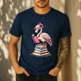 Book Lover Cute Flamingo Reading Teacher Librarian Women Men's Casual T-Shirt Navy