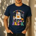 You Can't Scare Me I Teach Pre-k Teacher Halloween Ghost Men Women Kids Men's Casual T-Shirt Navy