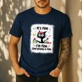 Cat It's Fine I'm Fine Everything Is Fine Teacher Life Men's Casual T-Shirt Navy