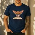 Chihuahua 100 Days Of School Rainbow Glasses Teacher Men's Casual T-Shirt Navy Chihuahua 100 Days Of School Rainbow Glasses Teacher Men's Casual T-Shirt Navy