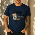 Coffee Gives Me Teacher Power Teacher Elementary Women Men's Casual T-Shirt Navy