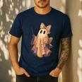 Coquette Music Note Patchwork Ghost Music Teacher Halloween Men's Casual T-Shirt Navy