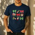 Cute Coquette Pencil Bow Christmas School Teacher Student Men's Casual T-Shirt Navy