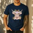 Cute Floral Highland Cow Back To School For Women Teacher Men's Casual T-Shirt Navy Cute Floral Highland Cow Back To School For Women Teacher Men's Casual T-Shirt Navy