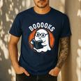 Cute Ghost Book Reading Books Lover Retro Halloween Teacher Men's Casual T-Shirt Navy Cute Ghost Book Reading Books Lover Retro Halloween Teacher Men's Casual T-Shirt Navy