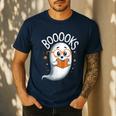 Cute Ghost Book Reading Halloween Teacher Men's Casual T-Shirt Navy Cute Ghost Book Reading Halloween Teacher Men's Casual T-Shirt Navy