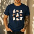 Cute Ghosts Reading Book Bookworm Halloween History Teacher Men's Casual T-Shirt Navy Cute Ghosts Reading Book Bookworm Halloween History Teacher Men's Casual T-Shirt Navy