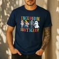 Cute Inclusion Isn't Scary Teacher Skeleton Ghost Halloween Men's Casual T-Shirt Navy