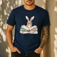 Cute Reading Bunny Glasses Books Bookworm Reader Teacher Men's Casual T-Shirt Navy Cute Reading Bunny Glasses Books Bookworm Reader Teacher Men's Casual T-Shirt Navy