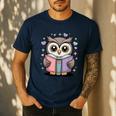 Cute Reading Owl Book Lover Teacher Librarian Bookworm Men's Casual T-Shirt Navy
