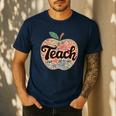 Cute Teacher With Apple Retro Teacher Kids Back To School Men's Casual T-Shirt Navy Cute Teacher With Apple Retro Teacher Kids Back To School Men's Casual T-Shirt Navy