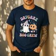 Daycare Boo Crew Groovy Halloween Floral Ghost Kid Teacher Men's Casual T-Shirt Navy Daycare Boo Crew Groovy Halloween Floral Ghost Kid Teacher Men's Casual T-Shirt Navy