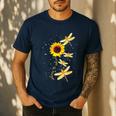 Dragonfly Sunflower Teacher Growth Mindset Choose To Shine Men's Casual T-Shirt Navy