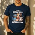 Easily Distracted By Cats & History Teacher Women Men Men's Casual T-Shirt Navy Easily Distracted By Cats & History Teacher Women Men Men's Casual T-Shirt Navy