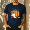 Fall Book Pumpkin Books Ghost Reading Halloween Teacher Men's Casual T-Shirt Navy Fall Book Pumpkin Books Ghost Reading Halloween Teacher Men's Casual T-Shirt Navy