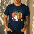 Fall Book Pumpkin Ghost Reading Books Halloween Teacher Men's Casual T-Shirt Navy Fall Book Pumpkin Ghost Reading Books Halloween Teacher Men's Casual T-Shirt Navy