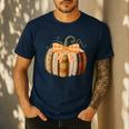 Fall Book Pumpkin Halloween Teacher Librarian Thanksgiving Men's Casual T-Shirt Navy