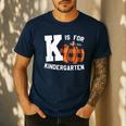 Fall Kindergarten Teacher K Is For Buffalo Plaid Pumpkin Men's Casual T-Shirt Navy