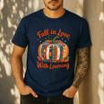 Fall In Love With Learning Book Lover Autumn Pumpkin Teacher Men's Casual T-Shirt Navy
